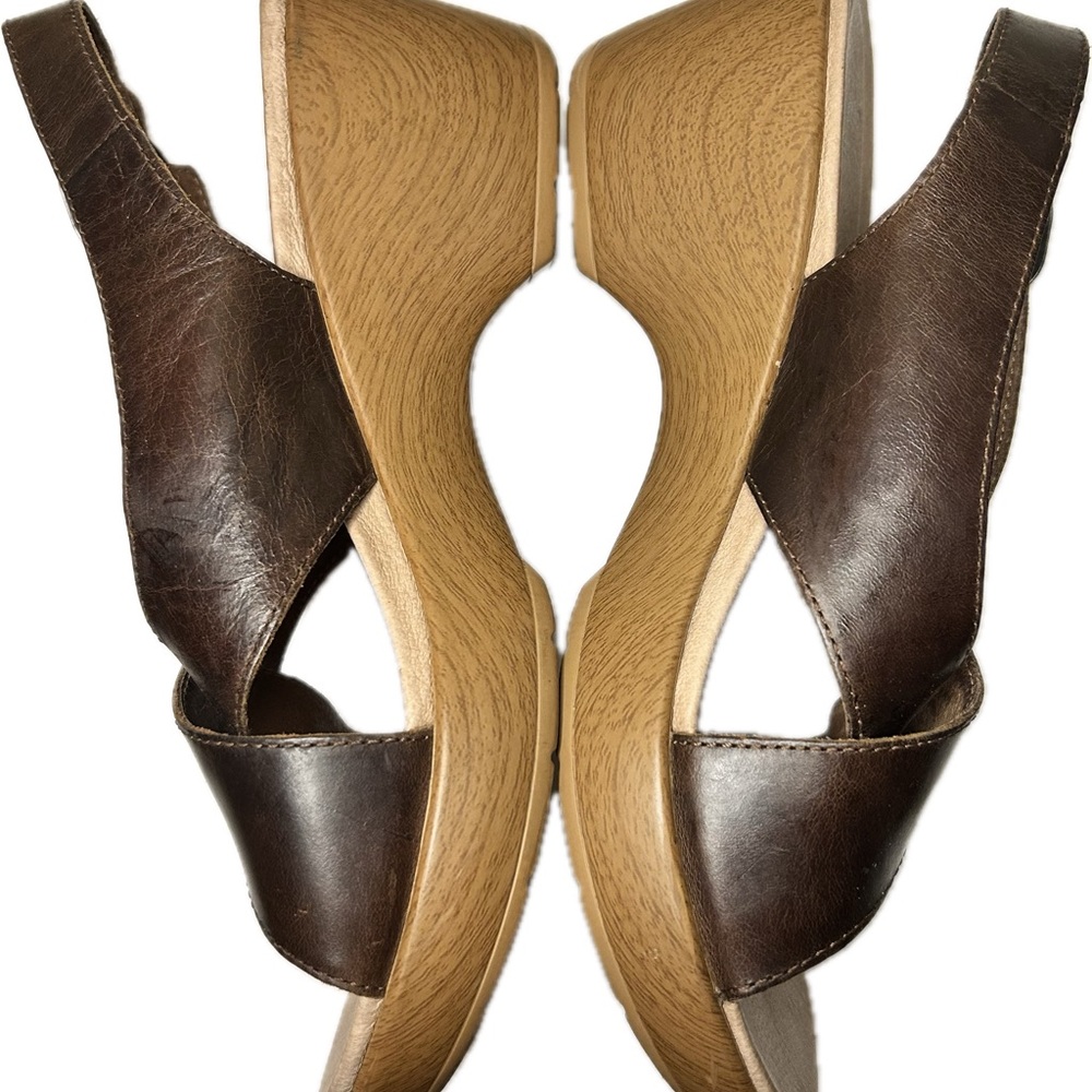 Elegant Brown Leather Wedge Sandals